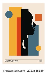 Minimalistisches geometrisches Design-Poster der 20er Jahre mit stilisiertem Gesicht