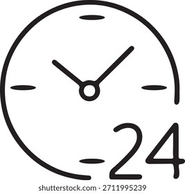 Minimalistisches 24-Stunden-Symbol für Service rund um die Uhr, Zeitmanagement und Design des Kundensupports