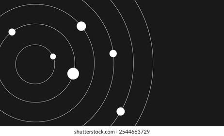 Fundo 2D minimalista com círculos concêntricos inspirados pelo sistema solar e definido em um fundo preto Ideal para papéis de parede de estilo plano moderno e desenhos criativos
