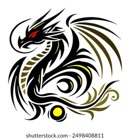 A minimalist 2D line vector of a Black Dragon on a white background.