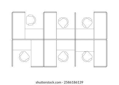 A minimalist 2d vector graphic of a office cubical design, highligthing clean lines and efficient use of space. Perfect for architectural plans and interior design concepts. Set 4
