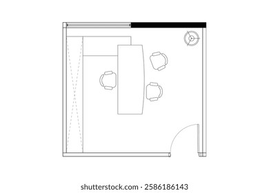 A minimalist 2d vector graphic of a office cubical design, highligthing clean lines and efficient use of space. Perfect for architectural plans and interior design concepts. Set 6
