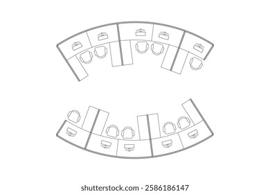 A minimalist 2d vector graphic of a office cubical design, highligthing clean lines and efficient use of space. Perfect for architectural plans and interior design concepts. Set 5
