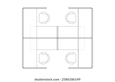 A minimalist 2d vector graphic of a office cubical design, highligthing clean lines and efficient use of space. Perfect for architectural plans and interior design concepts. Set 2
