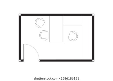 A minimalist 2d vector graphic of a office cubical design, highligthing clean lines and efficient use of space. Perfect for architectural plans and interior design concepts. Set 7
