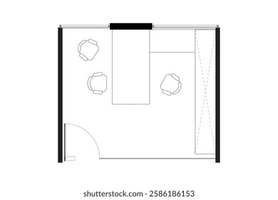 A minimalist 2d vector graphic of a office cubical design, highligthing clean lines and efficient use of space. Perfect for architectural plans and interior design concepts. Set 8
