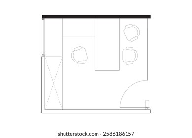 A minimalist 2d vector graphic of a office cubical design, highligthing clean lines and efficient use of space. Perfect for architectural plans and interior design concepts. Set 9
