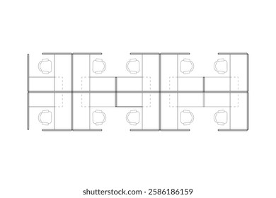 A minimalist 2d vector graphic of a office cubical design, highligthing clean lines and efficient use of space. Perfect for architectural plans and interior design concepts. Set 1
