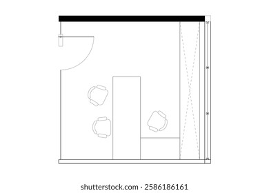 A minimalist 2d vector graphic of a office cubical design, highligthing clean lines and efficient use of space. Perfect for architectural plans and interior design concepts. Set 10
