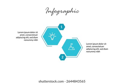 Design Infográfico Minimalista em 2 Etapas - Modelo de Vetor Plano para Visualização da Visão de Negócios, Recursos Principais e Destaques de Planejamento.