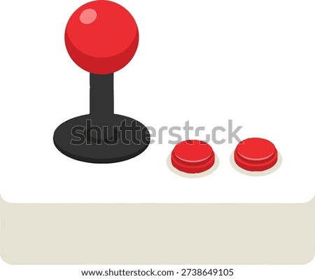 Minimalist 3 D render of retro joystick controller with red buttons on white base