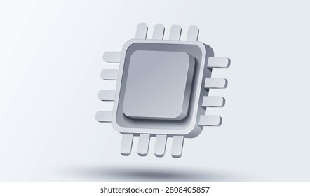 Minimalist 3D CPU icon on an isolated background. Clean design highlights modern processor ai technology. Perfect vector for hardware, computing, and digital concepts.