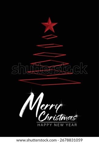 Minimalist 3D cube style Christmas tree with glowing star decoration