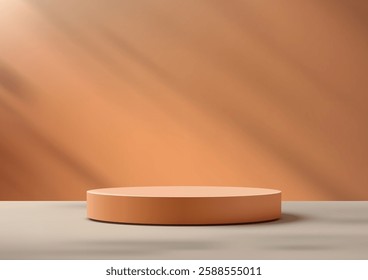 minimalist 3d cylindrical platform in peach tones bathed in soft light, perfect for product mockups, showroom displays, or modern design projects, evoking a serene and elegant ambiance