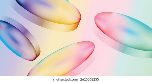 Fundo minimalista de sobreposição de gradiente de glassmorfismo 3D, formas de círculo geométricas, efeito de vidro abstrato Design de banner para folheto, capa, cartaz, site, cabeçalho, ‍ de mídia social e design de interface do usuário