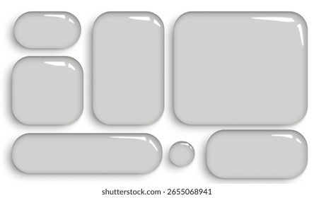 Botão de interface do usuário 3D brilhante minimalista definido em cinza claro para Web moderna e design de aplicativo