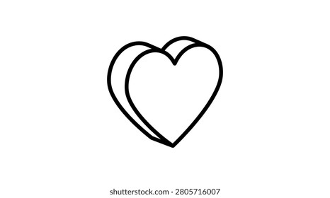 A minimalist 3D heart icon with a monoline outline on a white background. Simple, clean design representing love and affection.