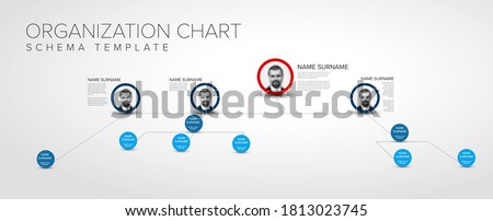 Minimalist 3D hierarchy chart schema with photos