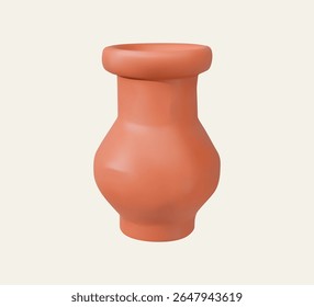 Minimalist 3D illustration of a terracotta clay pot with smooth shape, often used for storing water or cooking.