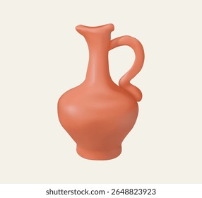 Minimalist 3D illustration of a terracotta clay jug with a long neck and sculpted handle, perfect for design or craft themes.