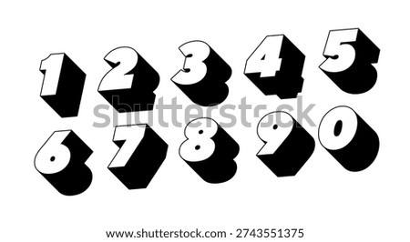  Minimalist 3D Numbers - Black and White Bold Digits with Long Shadow Effect