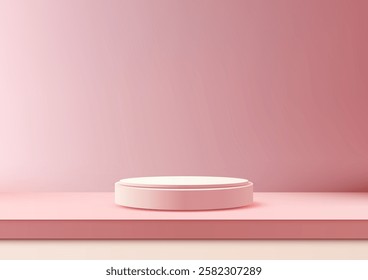 Minimalist 3d pink cylindrical podium on a gradient backdrop, perfect for modern product displays, presentations, or branding mockups in a sleek and professional setting