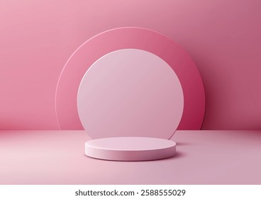 minimalist 3d pink cylindrical podium in a monochromatic room, product display or mockup. soft lighting highlights the clean geometric design, modern showcases or creative presentations