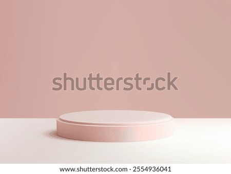 Minimalist 3D pink podium set on a white floor with a soft pastel pink background. Product display, mockups, showroom branding and creative visuals 