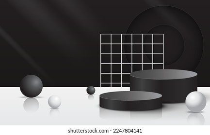 Minimalist 3D Podium. Blank scene background with paper cut style. Blank podium, suitable for product presentation, mock up, show product, stage pedestal or platform. 3D Vector