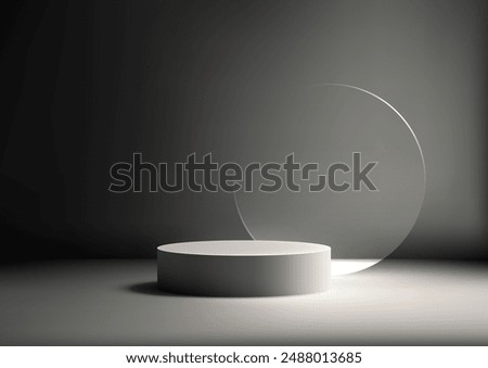 Minimalist 3D Podium with Circular Glass Panel in Dark Room Background for Product Display and Showcase