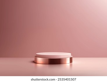 Minimalist 3D Rose Gold and Pink Podium with Soft Background for Elegant Product Displays, Luxurious Feminine Mockup Scene for Showroom, Showcase, and Fashion Presentation