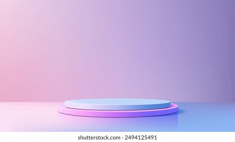 Minimalist 3D Scene with Circular Platforms in Soft Pink and Blue Hues for Product Display and Mockup