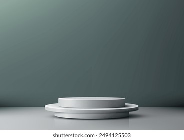 Minimalist 3D Scene with Two White Circular Platforms Against Gray Background for Product Display and Mockup