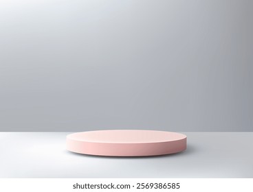 Minimalist 3D soft pink podium set against a neutral gray backdrop. Perfect for product displays, mockups, and showrooms with a clean and versatile aesthetic for modern presentations.