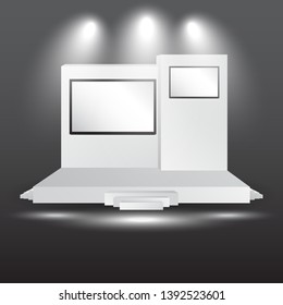 minimalist 3d stage performance presentation exhibition with blank LED backdrop screen and space for your image. 
