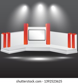 minimalist 3d stage performance presentation exhibition with blank LED backdrop screen and space for your image. 
