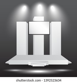 minimalist 3d stage performance presentation exhibition with blank LED backdrop screen and space for your image. 