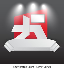 minimalist 3d stage performance presentation exhibition with blank LED backdrop screen and space for your image. 