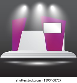 minimalist 3d stage performance presentation exhibition with blank LED backdrop screen and space for your image. 