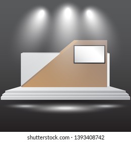 minimalist 3d stage performance presentation exhibition with blank LED backdrop screen and space for your image. 
