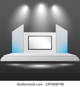 minimalist 3d stage performance presentation exhibition with blank LED backdrop screen and space for your image. 
