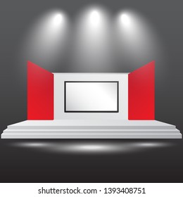 minimalist 3d stage performance presentation exhibition with blank LED backdrop screen and space for your image. 