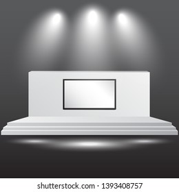 minimalist 3d stage performance presentation exhibition with blank LED backdrop screen and space for your image. 