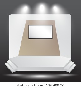 minimalist 3d stage performance presentation exhibition with blank LED backdrop screen and space for your image. 