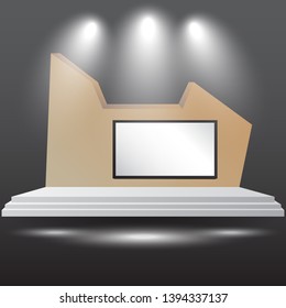 minimalist 3d stage performance presentation exhibition with blank LED backdrop screen and space for your image. 