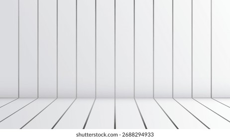 Escena de estudio 3D minimalista con paneles de pared de Vertical blanca y sombras de luz suave crea un fondo limpio y brillante ideal para la exhibición del producto o la presentación moderna de la marca