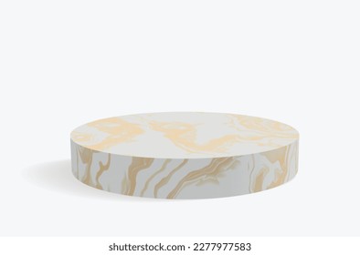 Minimalistische 3D-Vektorkomposition mit weißem Marmor-Zylinderkopf auf weißem Hintergrund für die Produktpräsentation. Einfache geometrische Mokup-Produktanzeige. Runde Stufe mit Leertaste zu Text.
