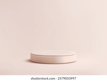 Minimalist 3D white circular podium resting on a textured pink base, perfect for product mockups, modern branding, and clean design concepts in a soft pink background setting