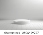 Minimalist 3D White Cylindrical Podium with Clean Background for Product Display, Mockup, and Showroom Showcase Concepts
