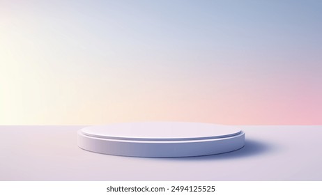 Minimalist 3D White Cylindrical Podium on Pastel Backdrop for Product Display and Branding